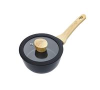 MasterChef Cazo Cocina, Cacerola Antiadherente, con Mango de Madera y Tapa, Pequeño, por Pasta, Sopa & Leche, Aluminio, Revestimiento Antirayaduras, Apta para Lavavajillas, 18cm, Negro