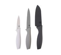 MasterChef Cuchillos Cocina, Set Cuchillo de Chef por Verduras, Carne y Pelar, Acero Inoxidable, Hoja Afilada con Revestimiento Antirayaduras, con Asas Suaves al Tacto, 3 Piezas, Gris