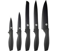 MasterChef Cuchillos Cocina, Set de Chef (Carne, Sierra por Pan, Verduras y Pescados), Acero Inoxidable, Asas Suaves al Tacto, Multifuncional, 5 Piezas, Negro