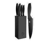 MasterChef Juego de Cuchillos de Cocina con Soporte Taco Universal con Set para Pan, Cebollero, Chef, Carne y Pelar, en Acero Inoxidable, 5 Piezas, Negro, Stainless Steel, Negro, Tacto Suave
