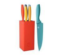 MasterChef Juego de Cuchillos de Cocina con Soporte Taco Universal con Set para Pan, Cebollero, Chef, Carne y Pelar, en Acero Inoxidable, 5 Piezas, Negro, Stainless Steel, Multicolori, Tacto Suave