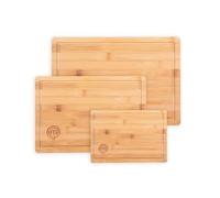 MasterChef Tablas de Cortar Cocina, Juego de 3 Piezas de Tabla en Bambu - 38x27,5 cm / 34x23,5 cm / 23x15 cm, Ideal como Cortar Pan, Jamon, Verduras y Quesos, con Ranura Para Jugos