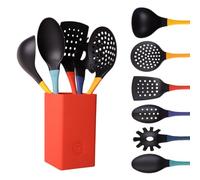 Masterchef Utensilios de Cocina con Soporte, Espatula, Cazo para Sopa, Espumadera y Cucharon, Resistentes al Calor, Set Menaje, Accesorios Antiadherente, Multicolores