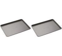 MasterClass Bandeja de horno, Bandeja de horno antiadherente para hornear y asar 35x25x2cm, con mangas, Gris (Paquete de 2)