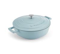 MasterClass Cazuela poco profunda con tapa 4 l/28 cm, aluminio fundido ligero, apta para placas de inducción y hornos, azul cielo