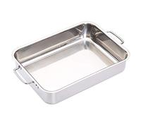 MasterClass Fuente de horno con asas plegables y diseño compatible con placas de cocción, acero inoxidable, 32 x 23 x 6,5 cm (12,5 x 9 x 2,5''), plata