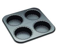 MasterClass Lata para tarta de 4 agujeros con fondo suelto, sin PTFE, PFOA ni BPA, robusta de acero al carbono de 1 mm de grosor, 26 x 26 cm