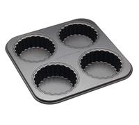 MasterClass Lata para tarta de 4 agujeros con fondo suelto, sin PTFE, PFOA ni BPA, robusta de acero al carbono de 1 mm de grosor, 26 x 26 cm