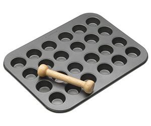 MasterClass Mini Tartaletas con Pisapastas y PTFE, PFOA y BPA Libre de Adherencias, Bandeja para 24 Mini Tartaletas, Acero al Carbono Robusto de 1 mm de Espesor, 35 x 27cm (14 x 11''), Gris