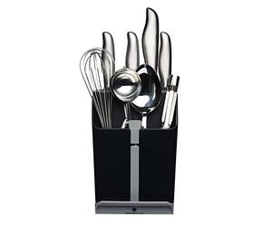 MasterClass Smart Space Bloque para cuchillos y portacuchillos todo en 1 de con afilador de cuchillos de cerámica, 15,5 x 14,5 x 20,5 cm (6'' x 5,5'' x 8'') - Negro / Gris