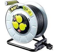 Masterplug - Alargador eléctrico (25 m, metal, enrollador profesional para cartas, jardín, IP44, 3 tomas de 16 A, cable de 3 G2,5 mm²), color negro