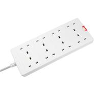 Masterplug BEN210-MP - Cable alargador de Ocho enchufes con indicador de alimentación, 2 Metros, Color Blanco