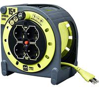 Masterplug Pro-XT - Carrete de Cable de 15 Metros, 4 Tomas universales prolivalent: Bipasso, EU, Schuko, extensión eléctrica 16A, indicador LED, Cable de Alta Visibilidad