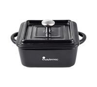 MasterPro Cook & Share - Mini Cocotte Cuadrada con Tapa de 13.5 x 10.6 x 4.5/6.5 cm, Ideal para Compartir, Fabricado en Gres con Interior y Exterior Esmaltado en Negro, Apta para Lavavajillas y Horno