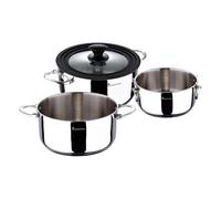 MasterPRO Foodies - Batería de Cocina - Set de 4 Piezas Con Cacerolas de 16, 20 y 24 cm y Tapa de Cristal - Fabricadas en Acero Inoxidable - Compatibles con Todo Tipo de Cocinas