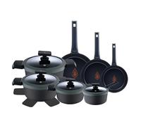 MasterPRO Gastro Reeco | Set de 11 Piezas 3 Cacerolas de 20, 24, 28 cm y Cazo de 16 cm con Tapa| Indicador Temperatura | Aluminio Fundido Reciclado | Antiadherentes | Apto para todo Tipo de Cocinas