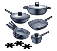 MasterPro Indigo | Batería de Cocina Completa de 10 Piezas | Aluminio Fundido | Incluye Sartenes, Wok, Parrilla, Cacerolas y Cazo con Tapas | Revestimiento Xylan Plus |Todo Tipo de Cocinas
