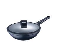 MasterPro Indigo Wok de Cocina de 28 cm de Diámetro y 8 cm de Altura con Tapa, Aluminio Fundido, Revestimiento de Máxima Antiadherencia, Mango Soft Touch, Para Todo Tipo de Cocinas