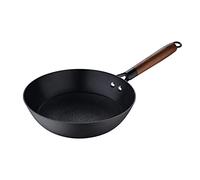 MasterPro Odin - Parrilla redonda de 24 cm, antiadherente, asas ergonómicas de madera de acacia, ideal para cocinar en barbacoa, compatible con inducción y horno, sin productos tóxicos