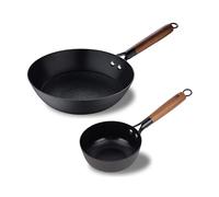 MasterPro ODIN - Set Cazo 16 Cm Y Wok 24 Cm Hierro Prensado - Antiadherente - Asas Ergonómicas De Madera De Acacia - Compatible Con Inducción