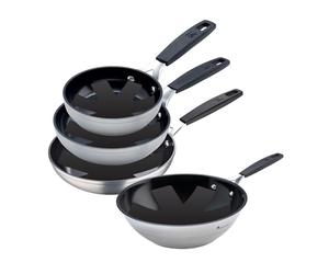 MasterPro Smart | 3 Sartenes Antiadherentes de 20, 24 y 28cm y Wok de 28cm | Aluminio Forjado | Con Mango Ergonómico | Juego de Sartenes | Todo Tipo de Cocinas "