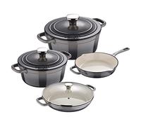MasterPRO Unique|Batería de Cocina de 7 Piezas|Juego de Cocina 3 Cacerolas de 19, 27 y 30,5 cm con Tapas y 1 Sartén de 24,5cm|Hierro Fundido|Para Todo Tipo de Cocinas|Juego de 3 Cacerolas + 1 Sartén