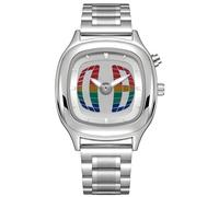 MASTOP Reloj analógico moderno de acero inoxidable con esfera colorida única, elegante y preciso para el uso diario, Plateado blanco, Spider Man - Reloj de pulsera para hombre, esfera rectangular