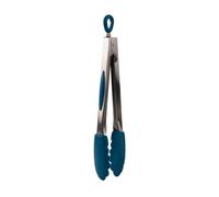 MASTRAD - Pinza de cocina multiusos - Mango con patines antideslizantes - Mango de acero inoxidable - Puntas de silicona - No Raye Ollas - Gancho de suspensión - Azul