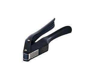 Mastrad Prensa de ajos de acero 2 en 1, inoxidable, cortador de galletas y triturador, para cortar y prensar ajo fino, ahorra espacio y apto para lavavajillas.