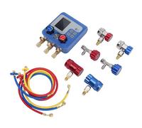 MasYosh Juego de Manómetros de CA Digitales de 3 Vías, Medición Dual de Presión y Temperatura, con Manguera de 1,5 M y Accesorios de Latón, para Refrigerantes R410A R32 R134A R22