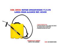 MATABI Apagafuegos 17,5 L con lanza de gran alcance 8-12 m