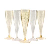MATANA 120 Copas de Champán de Plástico con Brillos Dorados y Plateados, 133ml - Copas de Cava para Vino Espumoso, Cóctel, Postre - Copas Champagne Plastico para Bodas, Fiestas