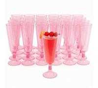 MATANA 50 Elegantes Copas de Champán de Plástico Rosa con Purpurina, 150ml - Flautas de Champagne para Bodas y Fiestas - Vasos Resistentes y Reutilizables para Cócteles, Postres