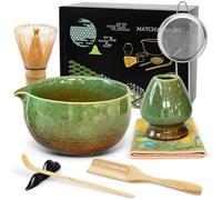 Matcha Kit 8 Piezas - Kit Té Matcha Completo con Tazón de Matcha con Pico, Batidor de Bambú (Chasen) y Accesorios Completos, Perfecto para Ceremonias Japonesas y Lattes Caseros (Matcha Verde)