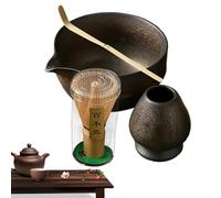 Matcha Whisk Set - 5pcs Bowl 400ml, Bambú Chasen, Bola De Madera, Mano De Obra Experta, Soporte De Cerámica, Boquilla De Vertido | Kit Tradicional Para La Preparación De La Ceremonia Del Té Japonesa U