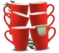 matches21 HOME & HOBBY Juego de 6 tazas de café de cerámica, 340 ml, tazas de té para 6 personas, color rojo, apto para lavavajillas