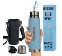 Mate listo 750ml con todas sus partes de acero inoxidable - Termo mate 2 en 1 cambiando su tapa es un termo clásico - Automate para tus mates argentinos o terere (Celeste)