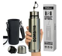Mate listo 750ml con todas sus partes de acero inoxidable - Termo mate 2 en 1 cambiando su tapa es un termo clásico - Automate para tus mates argentinos o terere (Plateado)