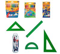 Material Escolar-Escuadra-Cartabon-Regla y semicirculo (Faber Castell)-Rotuladores-Lapices y Ceras (Bic)-Compas (Maped)