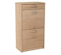 MATKAM Armario Zapatero 2D1S de Aspecto Moderno, Ancho 50 x Alto 92 x Fondo 28 cm, Tablero de Mueble Laminado 16 mm, con Panel Trasero, 2 estantes para Zapatos desplegables (Roble Sonoma)