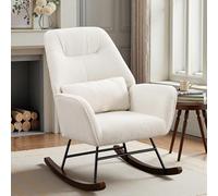 Matomn Mecedora mecedora de peluche, para salón, con reposacabezas engrosado y base de madera, moderno sillón tapizado, silla de relax para habitación infantil, dormitorio, hotel, beige