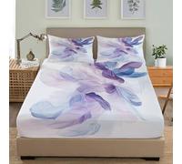 Matrimonial Fácil de limpiar 3D Sábana Bajera Estilo Bohemio Estampado De Plumas Microfibra Suave Transpirable Sabanas Elástico en el Borde Bolsillo Profundo 30cm Blanco para Grueso Colchón 160x200 cm
