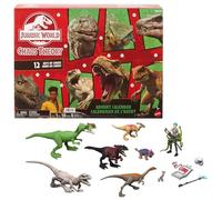 Mattel Jurassic World Teoría del Dinocaos Calendario de Adviento con 12 Puertas, 12 días de sorpresas, Smoothie y Otras 9 Figuras de Dinosaurios, Figura de Brooklynn, JGM17