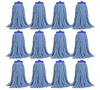 Matthew Cleaning - Cabezales de repuesto para mopa húmeda de algodón resistente (azul, grande, 12 unidades) con 2 paños de microfibra para uso residencial y comercial de limpieza de suelos, ajuste