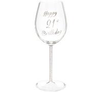 Maturi Copa de vino ‘Happy 21st Birthday’ con tallo de diamante plateado - 400 ml