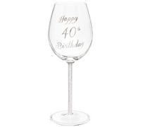 Maturi Copa de vino ‘Happy 40th Birthday’ con tallo de diamante plateado - 400 ml