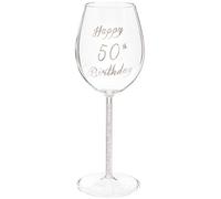 Maturi Copa de vino ‘Happy 50th Birthday’ con tallo de diamante plateado - 400 ml