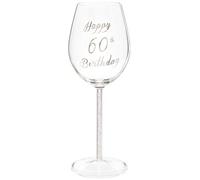 Maturi Copa de vino ‘Happy 60th Birthday’ con tallo de diamante plateado - 400 ml