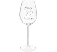 Maturi Copa de vino ‘Happy 70th Birthday’ con tallo de diamante plateado - 400 ml