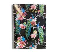 Maturi Cuaderno A5 de tapa dura, diseño de pavo real con detalles de lámina dorada y acabado brillante, color negro